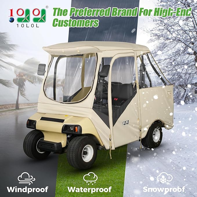 10L0L 4 Passenger Golf Cart Enclosure for Club Car DS Short Roof, 600D Waterproof Golf Cart Rain Cover, Heavy Duty Driving Enclosure, Snowproof Windproof, with Clear PVC Windows & Tail Light Panel
