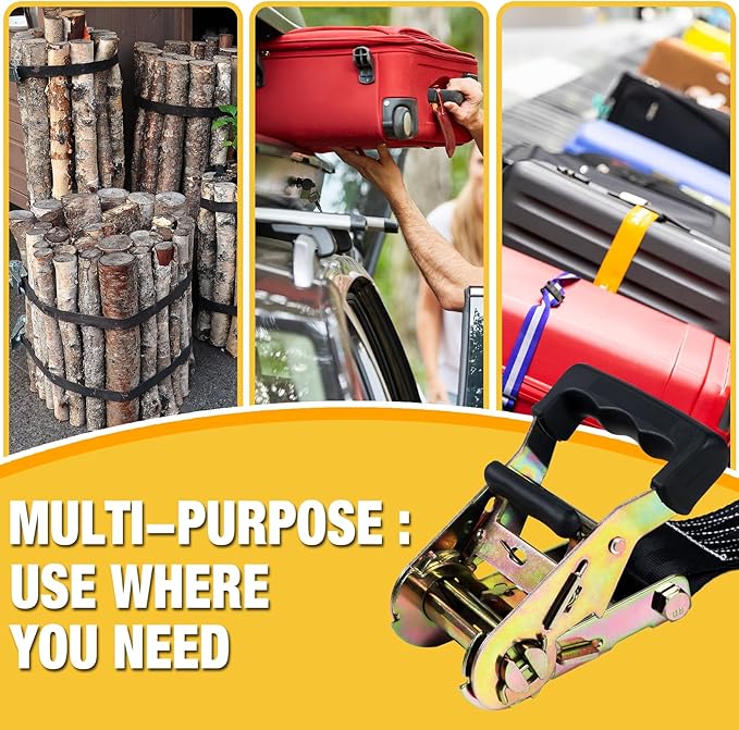 Endless Retractable Ratchet Straps 1650 lb Break Strength 2in x 10 Ft (No Hooks) Tie Down Kit Set Car Cargo Strap for Securing Stuff