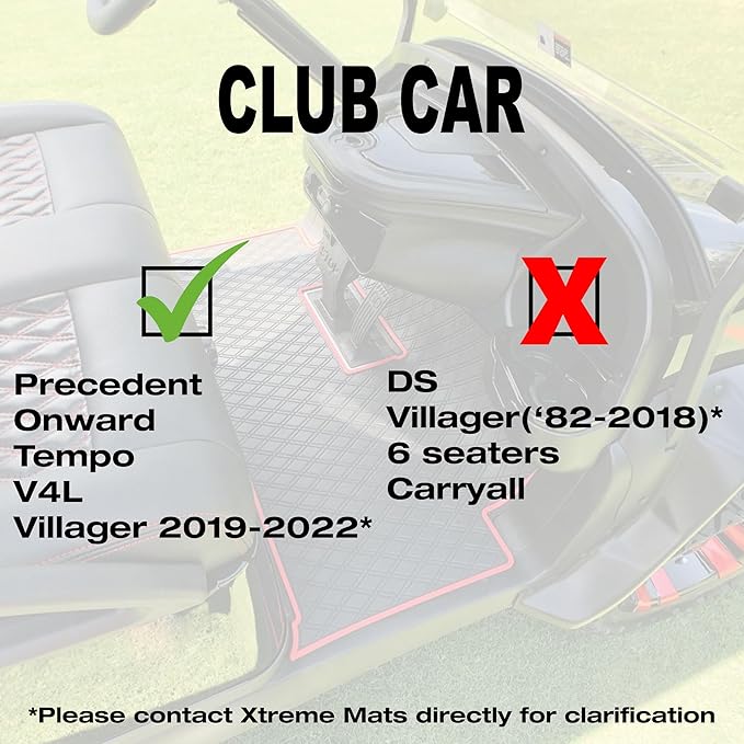 Xtreme Mats Club Car Compatible Golf Cart Mat, Full Coverage Rubber Floor Liner - Fits Club Car Models Precedent (2004-2025)/Onward & Tempo (2017-2025)/Villager & V4L (2019-2024) - Grey Trim