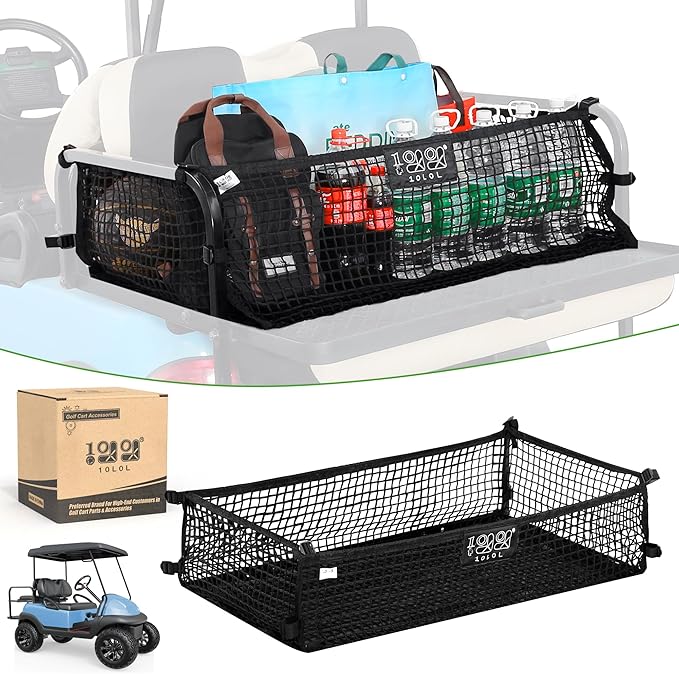 10L0L 4 Passenger Golf Cart Cargo Net for Yamaha,Club Car,EZGO, Adjustable Elastic Storage Net, Simple Golf Cart Cargo Mesh Organizer Nets with Strong Buckle