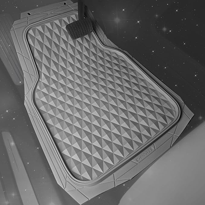 CAR PASS Heavy Duty Rubber Car Mats, Gray Deep Dish All-Weather Car Floor Mat Full Set Durable Anti-Slip 3D Rhombus Waterproof Trim Fit Liner Universal Fit Automotive,Sedan,SUV,Truck, 3 Pcs Light Gray