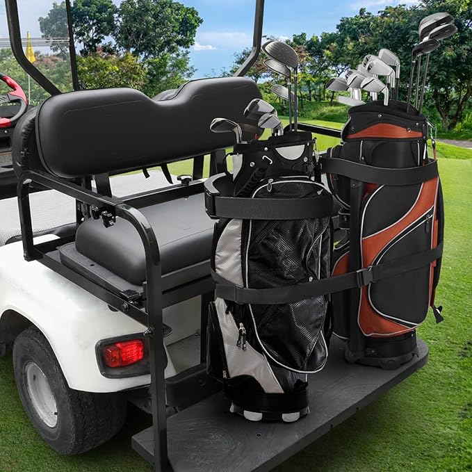 Golf Cart Rear Seat Bag Holder Bracket Attachment for Most 2+2 Golf Cart Rear Seat with 1 Inch Square Tube, No Drilling Golf Cart Bag Attachment for EZGO Club Car Yamaha Golf Carts, Metal / Stable