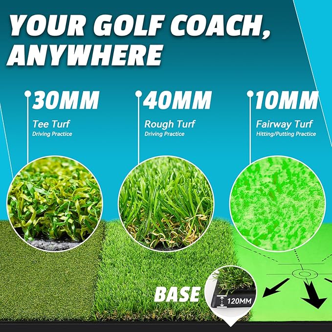 Golf Hitting Mat, Large Golf Practice Mat 25"X13" W/Instant Swing Path Feedback, 4 Replaceable Training Turf with Heavy Duty Rubber Base for Driving/Chipping/Putting, Golf Equipment Indoor & Outdoor