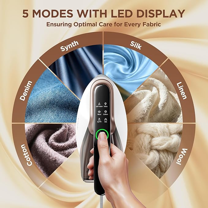Newbealer Steam Generator Iron, 1500W Turbo Steamer for Clothes, 2 Bar Pressure Clothes Iron, 4 Steam & 4 Dry Heat Modes, Fast Heat-Up, 350ml Detachable Tank, Auto-Off, Self-Cleaning (Gold)