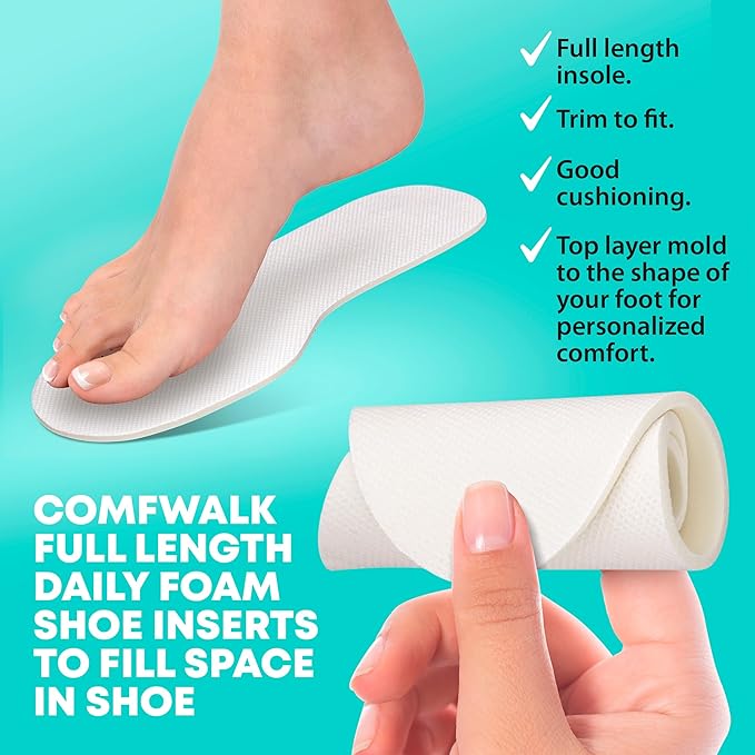 Shoe Filler Insert - Full Length Daily Latex Foam Shoe Inserts, Shoe Insoles for Shoes That are Too Big, 3 Pairs (EU 37, US Women 7 Men 4)