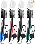 Golf Club Brush and Club Groove Cleaner with Retractable Zip-line and Aluminum Carabiner Cleaning Tools