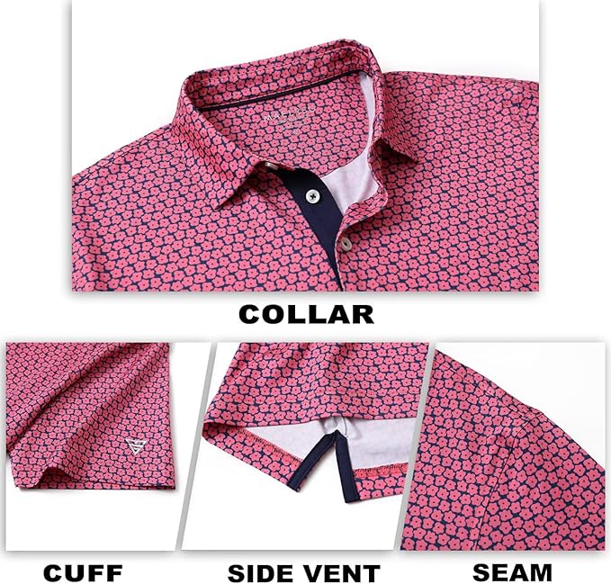 M MAELREG Mens Golf Shirt Short Sleeve Dry Fit Print Moisture Wicking Performance Patterns Collared Polo Shirt