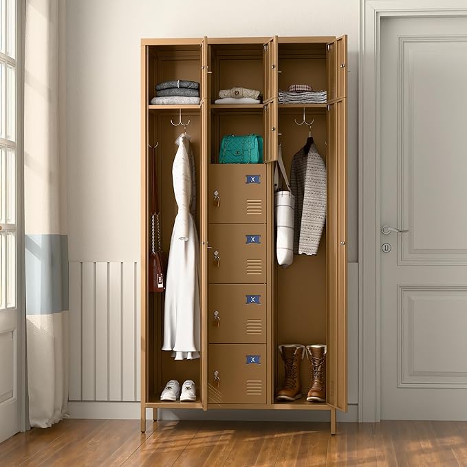 METAN Metal Locker for School Office Gym Bedroom, 10 Doors Steel Storage Locker Cabinet for Employees, Industrial Storage Locker, Assembly Required (Khaki)