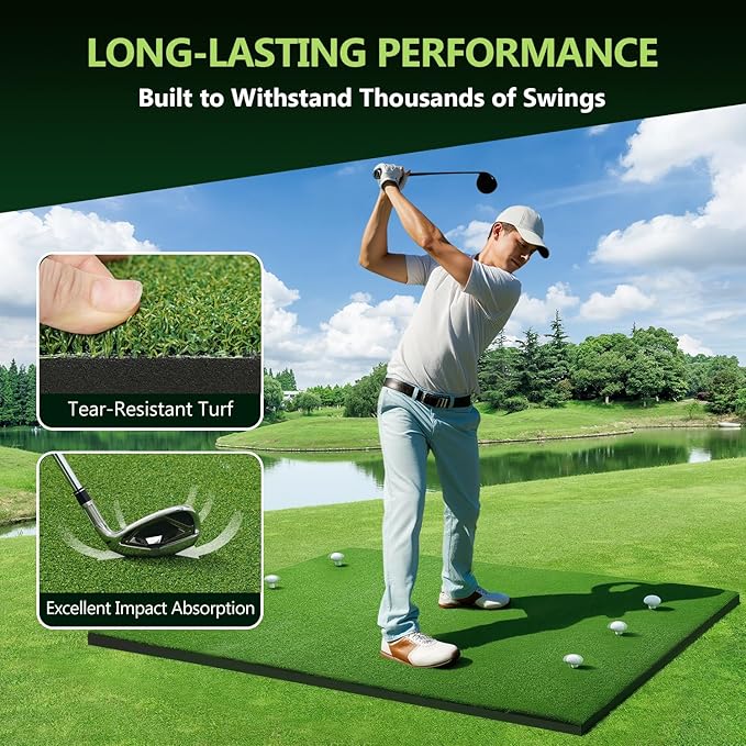 31mm Golf Mats Practice Outdoor & Indoor, 5x4ft/5x5ft Golf Hitting Mat with 9 Tees, Heavy Duty Artificial Turf Matt for Backyard Garage Simulator Training Chipping Driving Swing