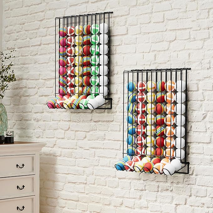 Vrisa Golf Ball Display Rack Wall Mount Display Case Tabletop Metal Holder - Steel Golf Ball Organizer Storage Stand for 60 Balls Each, Black