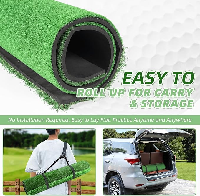 Golf Hitting Mat Indoor Outdoor, 5 * 4ft Thickened Golf Practice Mat with 3 Turfs for Backyard Swing,Driving Chipping Training