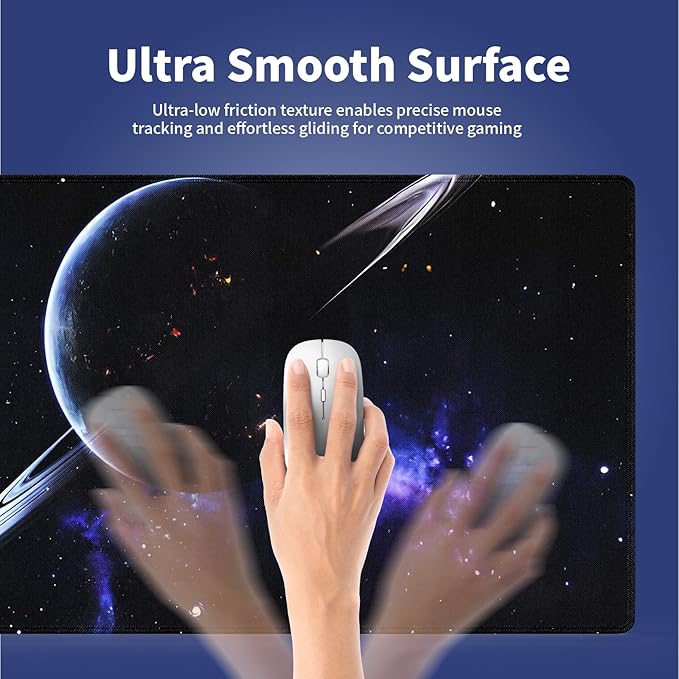 Wknoon. Extra Large Gaming & Office Mouse Pad (31.5" x 11.8") – Space Planets Navy Blue Galaxy, Premium Anti-Slip XXL Desk Mat with Durable Stitched Edges