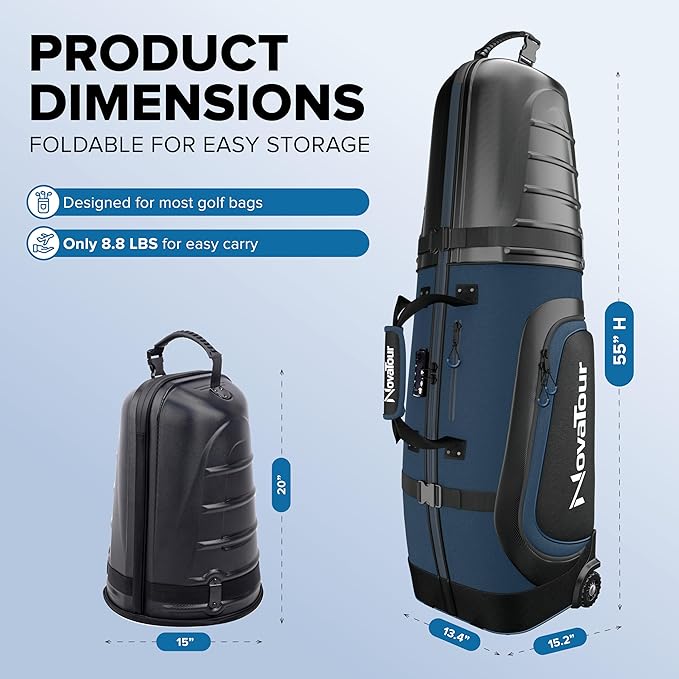 Golf Travel Bag for Airlines: Hard Case Top, Waterproof Zippers, 1680D Oxford Fabric, Built-in TSA Lock, Oversized Tank Wheels, Lightweight, Easy to Maneuver – Maximum Club Protection