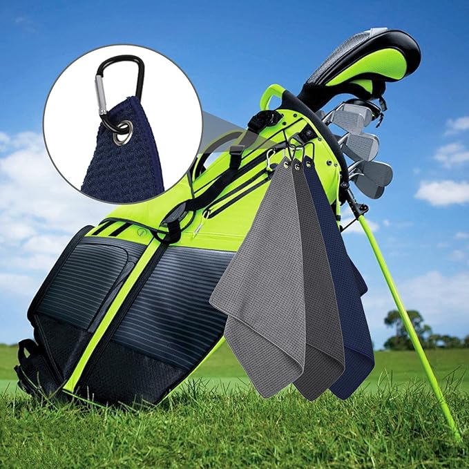 3 Pack 16" X 16" Golf Towels for Golf Bags for Men, Premium Waffle-Pattern Golf Towel with Carabiner Clip, Super Absorbent Microfiber Towel, Golf Accessories for Men, 3 Dark-Gray Colors
