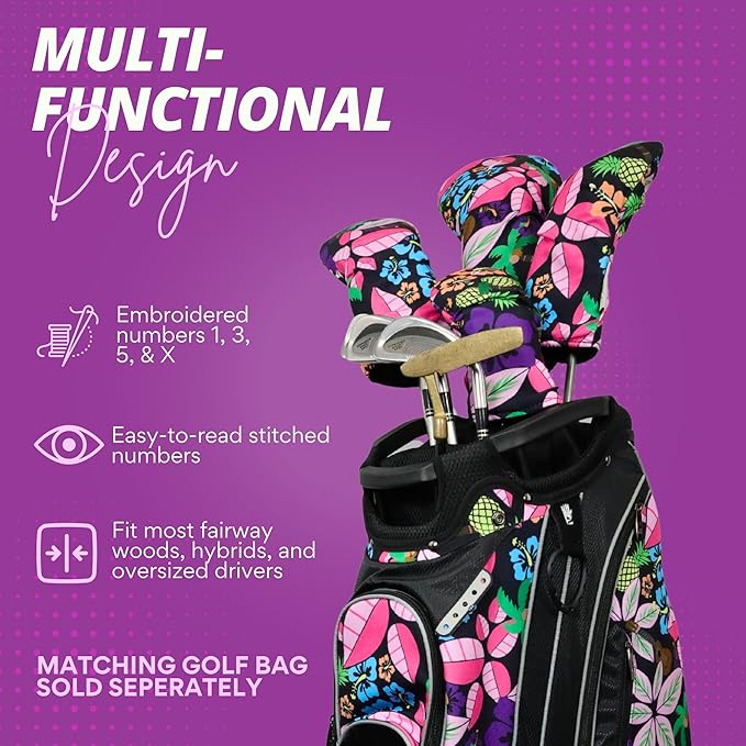 Taboo Fashions Resort Collection Golf Club Covers for Women - Numbered Golf Headcovers Set for Driver, Fairway and Hybrid Clubs - Weather Resistant, Pack of 4