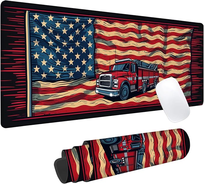 Fire Truck Gaming Mouse Pad, Office Desk Mat, Anti-Slip Rubber Base Cool Aesthetic Mouse Pads for Computer Laptop Keyboard School Home Desktop Gamer Home Accessories Decor 31.5" x 11.8"