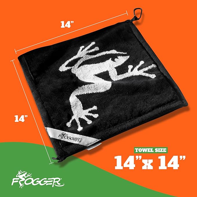 Frogger Amphibian 2-in-1 Golf Towel with Wet and Dry Technology, Black/Grey, Premium Golf Bag Accessory with Carabiner Clip, Ultra Absorbent, for Golf Dads
