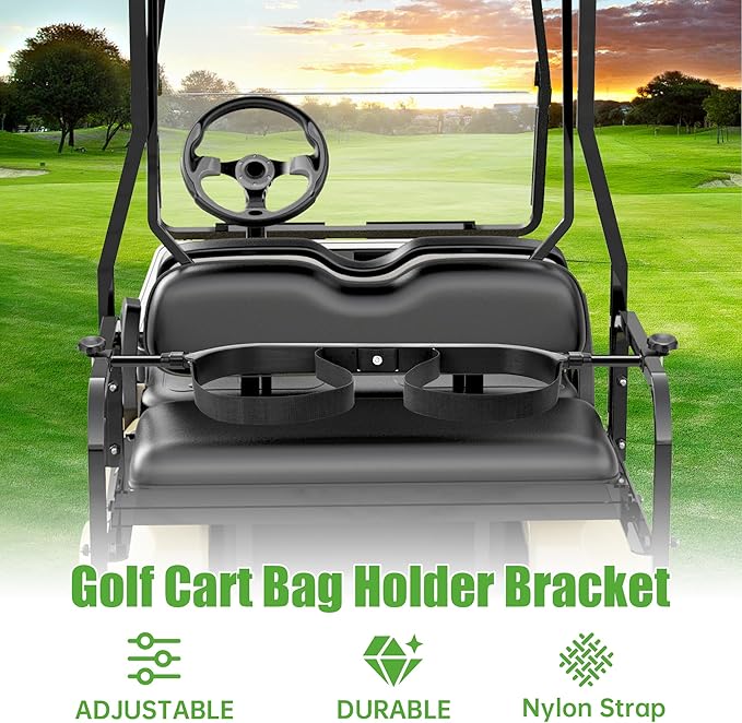 10L0L No Drilling Golf Cart Bag Holder, Universal Adjustable Rear Seat Bag Attachment for 2+2 Seater with 1” Square Metal Frame (Not for Plastic), Stainless Steel Bracket, Fits Yamaha,EZGO, Club Car