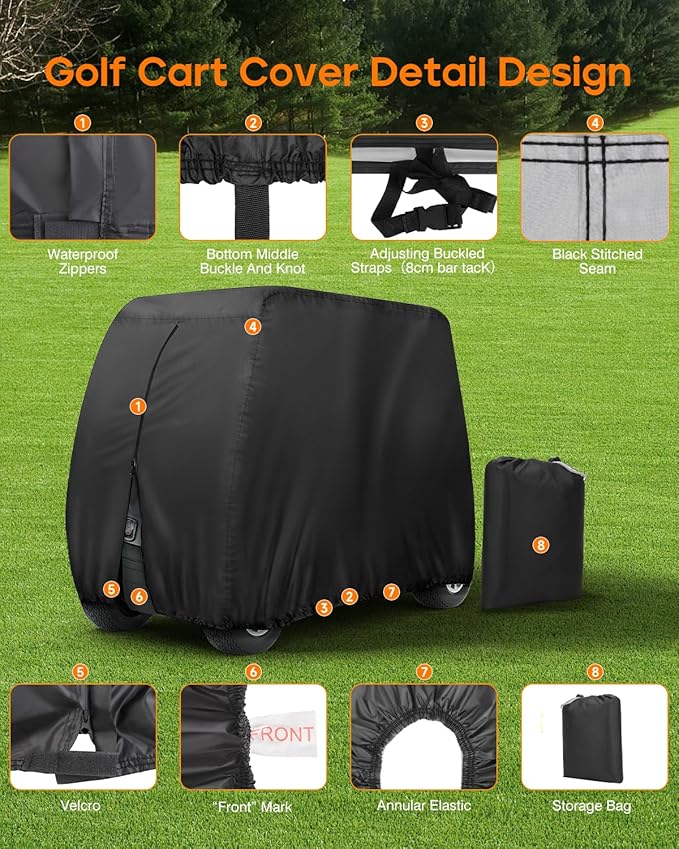 Golf Cart Cover 8 Passenger Heavy Duty, 420D Waterproof Golf Cart Covers Extended Roof Compatible with EZ GO Club Car Yamaha Golf Carts, Outdoor Dustproof 8 Seat Club Car Cover (Up to 169 Inch)