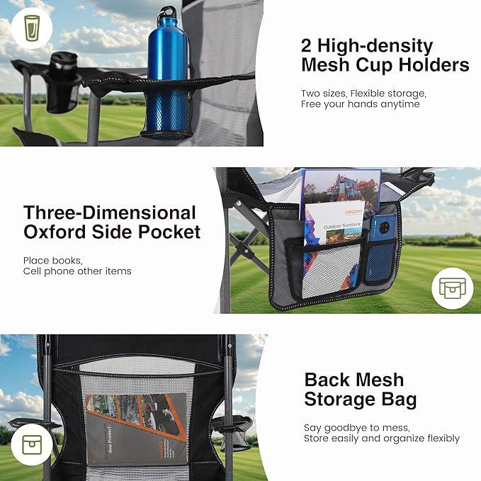 HIGH POINT SPORTS Oversized Portable Mesh Camping Folding Chair