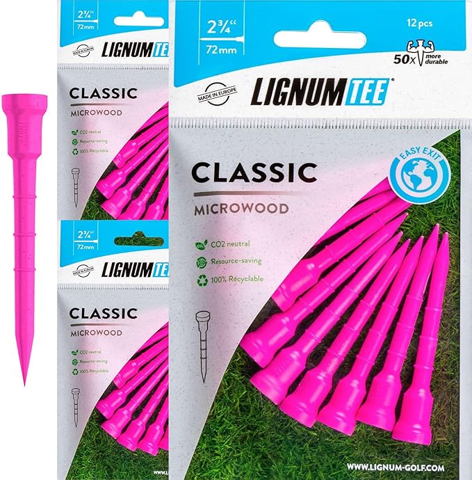 LIGNUM Tee - Classic Golf Tees - Sports Golf Tees - Anti Spin Head, Bio-Based Micro Wood, 50x Durable