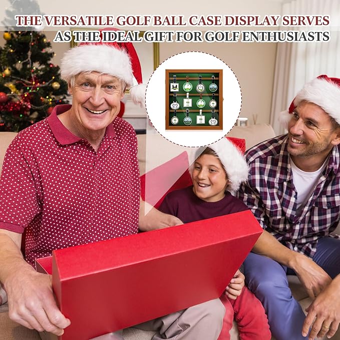 Golf Bag Tag Collection Display Case Holds 40 Bag Tags 16.54 x 15.35 x 1.77 Inch Wall Mount Wooden Shadow Box W/98% UV Acrylic Door Lockable Storage Display Box for Collection(Brown, Green)