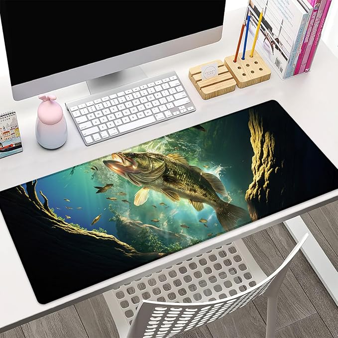 Fishing Gaming Mouse Pad Gifts 31.5" x 11.8", Non-Slip Rubber Base MousePads for Computers Laptop School Office Home Accessories Decor, Mouse Pad, Keyboard Desk Mat