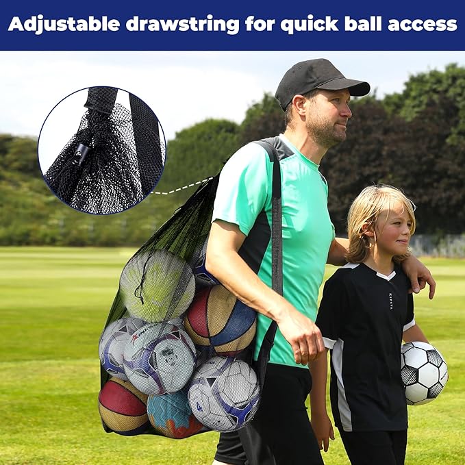 39x30 Inch Extra Large Soccer Ball Bag, Adjustable Shoulder Strap, Drawstring Mesh Ball Bag for Coaches, Swimming Gear, Sports Equipment, Beach Toys