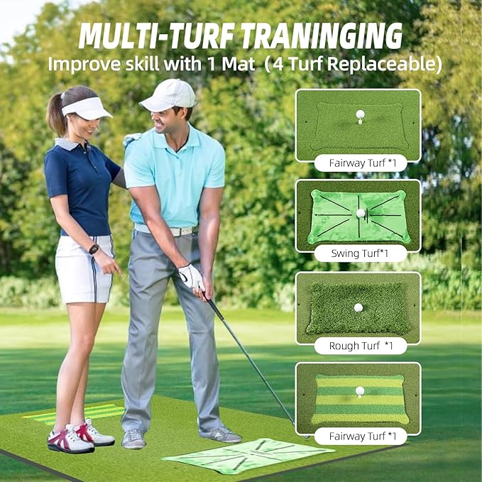 Golf Hitting Mat Indoor Outdoor, 5 * 4ft Thickened Golf Practice Mat with 3 Turfs for Backyard Swing,Driving Chipping Training