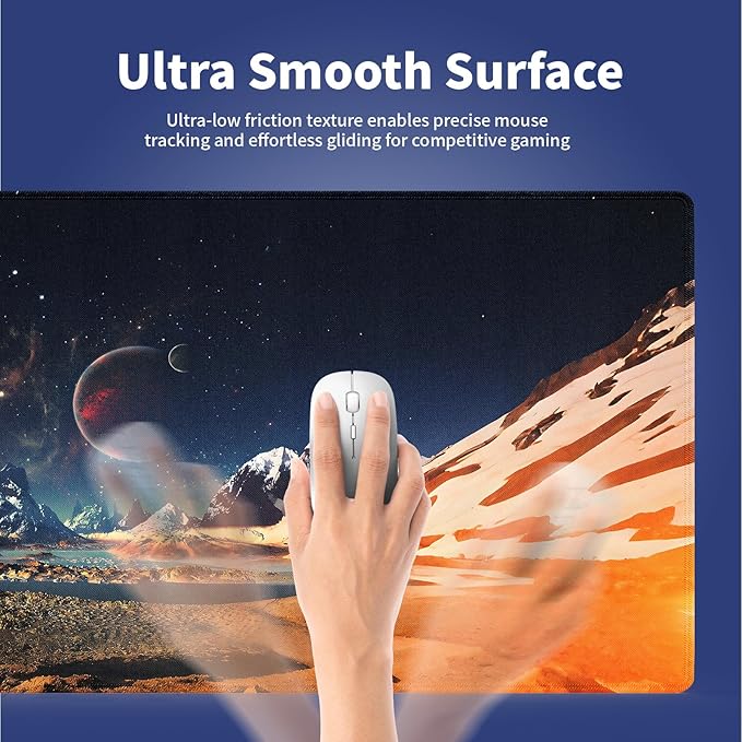 Wknoon. Extra Large Gaming & Office Mouse Pad (31.5" x 11.8") with Durable Stitched Edges – Alien Panorama Mystic Mountains & Cosmic Sky with Stars and Fiery Nebula, Anti-Slip Extended XXL Desk Mat