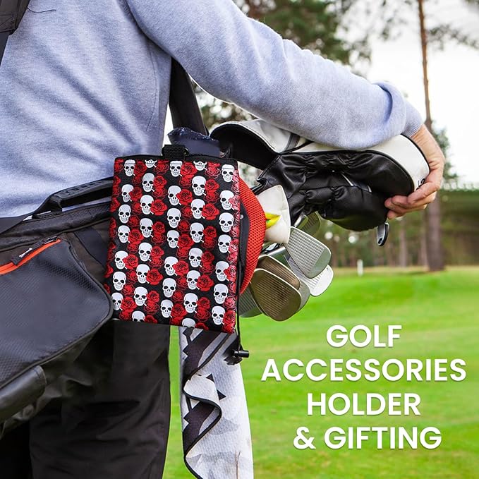 Golf Bag Accessories Valuables Pouch Bags Multi Pocket Zipper Hook with 10 Pcs Wood Golf Tees for Men Women
