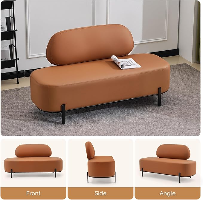 OmySalon Waiting Room Bench with Back, 55.1" Office Guest Chair, Faux Leather Upholstered Reception Seating, Lobby Bench for Beauty Salon Barbershop Airport Bank Hall Room Conference