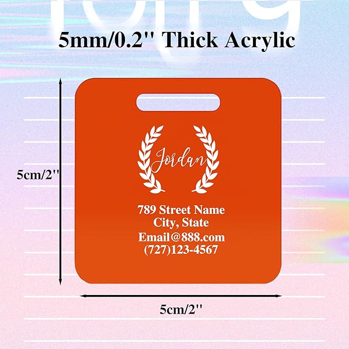 Personalized Luggage Tags for Suitcases,Custom Acrylic Tags with Hole & Steel Loop for Travel,Backpacks,Golf,Bagwine Cup,Waterproof (Orange)