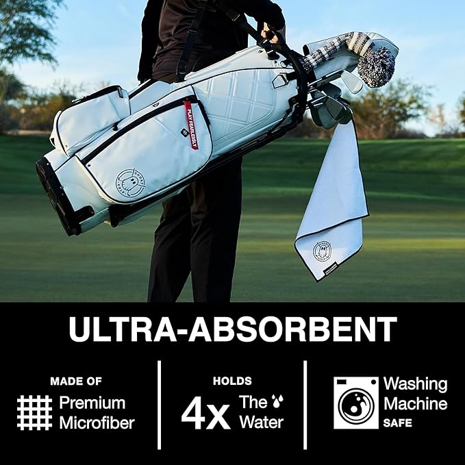 Ghost Golf Magnetic Towel (Greenside) - Premium Ultra-Absorbent Microfiber Golf Towel with Magnet for Golf Carts or Clubs - 18" x 18" Golfing Gear - Waffle Weave Pattern (Blue)