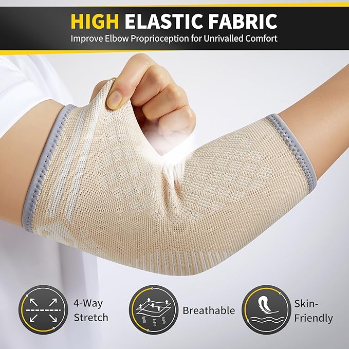 CAMBIVO 2 Pack Elbow Brace for Tendonitis, Tennis Elbow Compression Support Sleeve for Golfers Elbow Pain Relief, Arthritis, Bursitis, Workout, Weightlifting