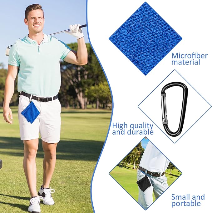 Flutesan 3 Pieces Golf Ball Towel 5.5 x 5.5 Inch, Wet and Dry Small Pocket Towel with D Clip Portable Golf Ball Cleaner Accessories for Men Women Course Exercise