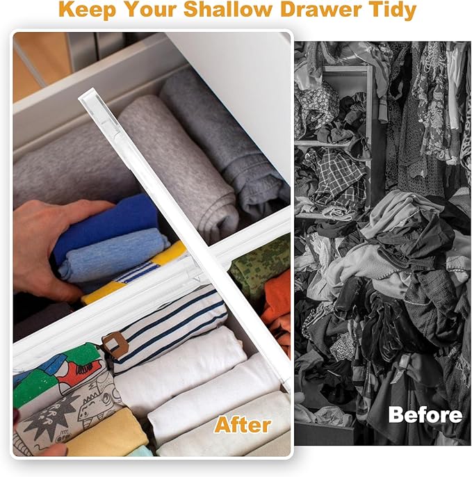 8 Pack 4" High Drawer Dividers for Clothes, 10"-17" Expandable Drawer Dividers Adjustable Drawer Separators, Clear Dresser Drawer Organizer for Clothes, Underwear, Cosmetic, Kitchen Utensils Storage