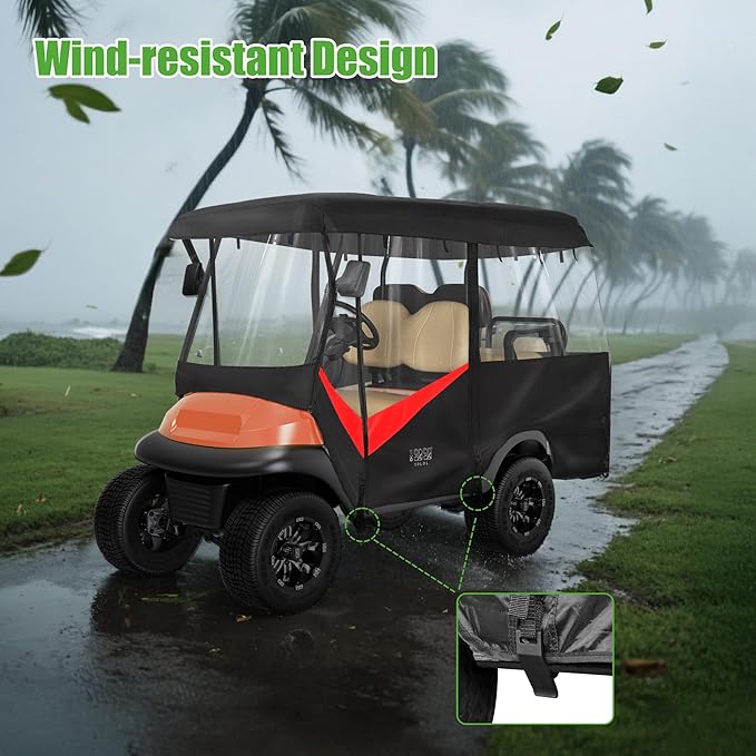 10L0L 4 Passenger Golf Cart Enclosure - 86" Roof Fit, Universal Golf Cart Cover for Yamaha Club Car EZGO,Waterproof 600D Rain Cover,Transparent Tail Light Panel,Foldable Door,4-Sided Clear Windows