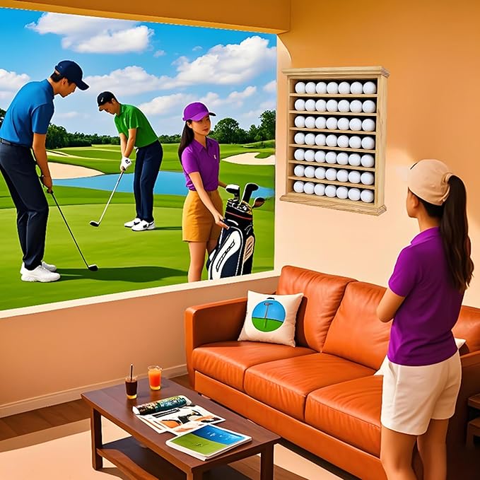 Elegant Golf Ball Display Case - Wall Mount Shadow Box for Store or Exhibition, for Golf Enthusiasts, Solid Wood Organizer Stylish Wall Mount Display Case for Home, Office, or Store