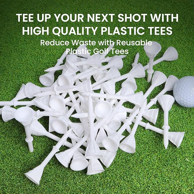 FINGER TEN Unbreakable Golf Tees Plastic 3 1/4 inch Value 50/100 Pack, Low Friction & Low Ball Spin Long Tees to Improve Distance & Accuracy, Durable Tees with Assorted Colors to Practice