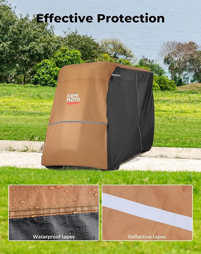KEMIMOTO Golf Cart Cover, 2/2+2/4/4+2/6/6+2/8 Passenger Heavy Duty Golf Cart Rain Covers with Storage Bag Universal Compatible with EZGO Club Car