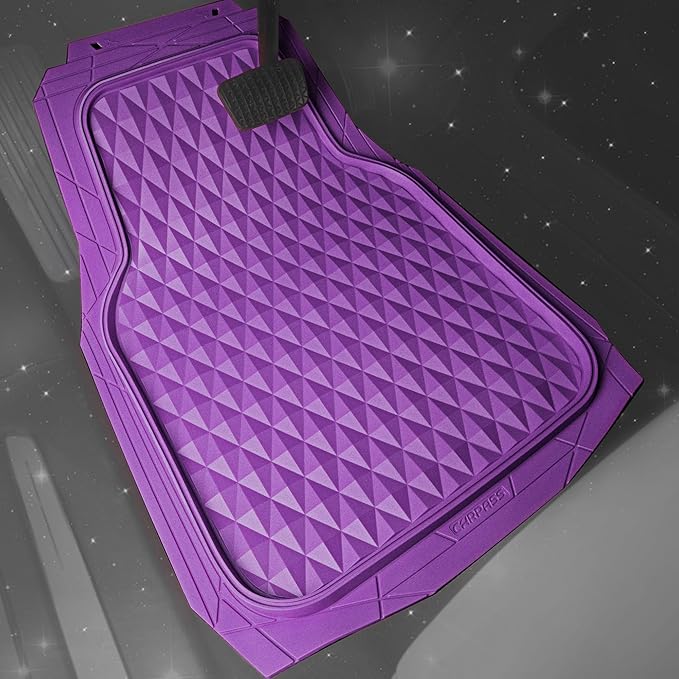CAR PASS Heavy Duty Rubber Purple Car Floor Mats & Cargo Liners, Deep Dish All-Weather Trunk Mats Durable Anti-Slip 3D Rhombus Waterproof Trim to Fit Liner Universal Fit Auto,Sedan,SUV,Truck, Purple