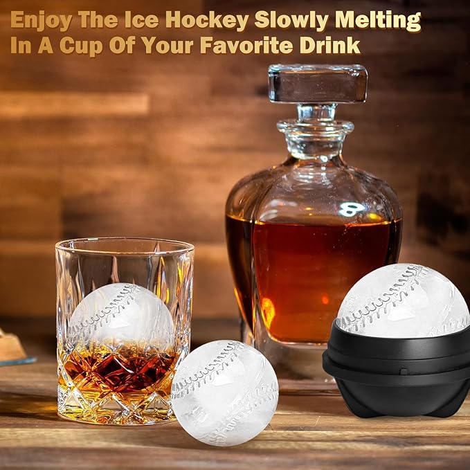 Baseball Ice Cube Mold 2.5 Inch Large Silicone 3D Baseball Ice Cube Molds Fun Shapes Novelty Baseball Cube Molds Christmas Gifts for Cocktails, Bourbon, Brandy, Whiskey (1, Baseball)