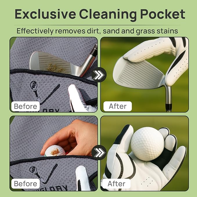 Magnetic Golf Towel for Bag 18" x 18" with Clip Exclusive Cleaning Pocket Microfiber Waffle Ultra Absorbent Club Ball Cleaner Essential Golf Accessories and Gifts for Men Women(Grey 1 Pack)
