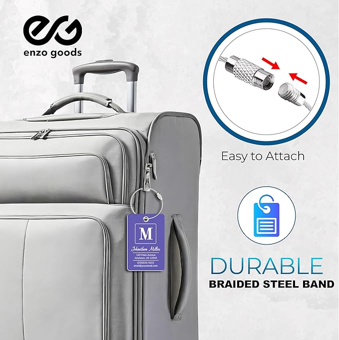 Personalized Luggage Tag | 6 Pack | Custom Luggage Tags for Suitcases | Kids Backpack Tag | 10 Color Options & Choose Font, Font Color