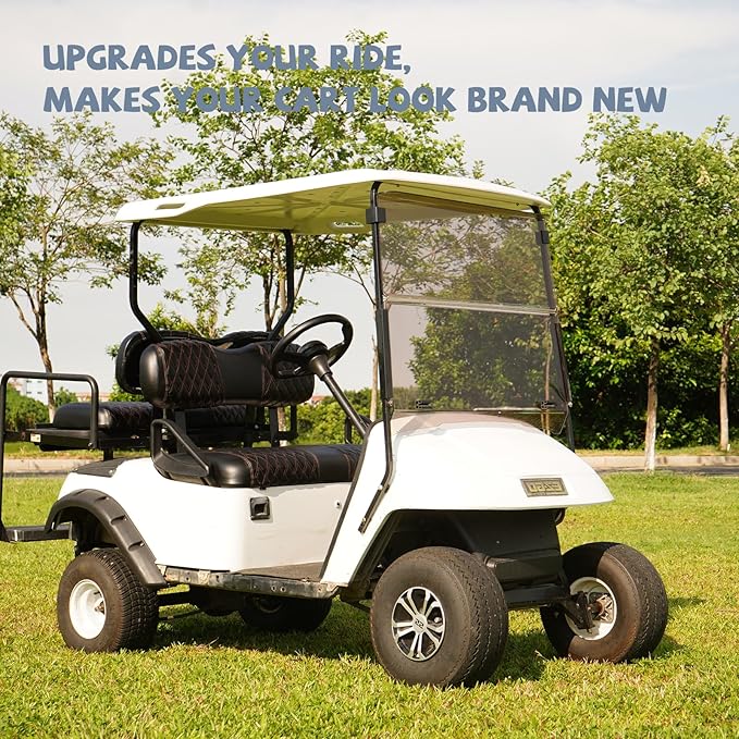 4PCS Golf Cart Diamond Seat Covers Kit, Fits EZGO TXT 1994-2013 Golf Cart Vinyl Replacement Seat Cover （Black Stitching, No Stapler, Easy to Clean）