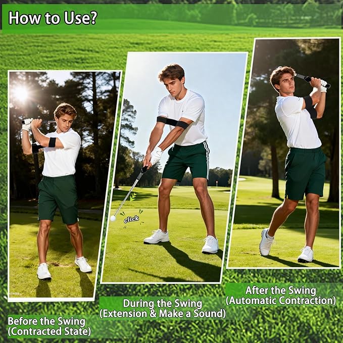 TRILVIX Retractable Golf Swing Training Aid, Portable Grip Trainer with Click Feedback for Right-Handed Golfers, Includes Arm Band, Strength & Tempo Trainer for Chipping, Indoor & Outdoor Practice