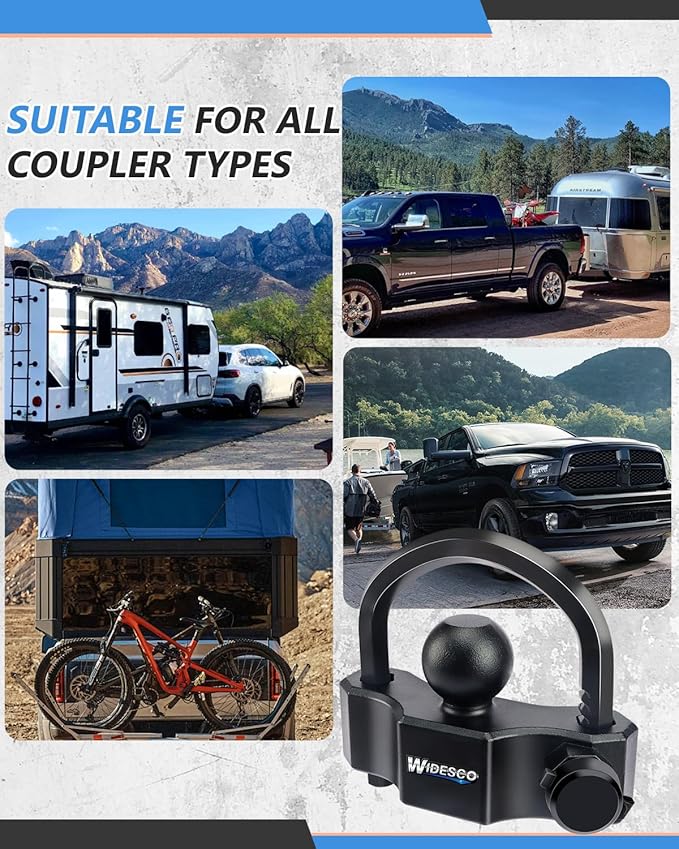 Trailer Lock Universal Trailer Hitch Locks, Adjustable Heavy-Duty Trailer Coupler Ball Lock Fit 1-7/8 Inch, 2 Inch, 2-5/16 Inch Couplers with 4 Keys Alike (Black,Pack of 2)