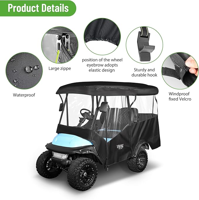 10L0L 4 Passenger Golf Cart Enclosure - 86" Roof Fit, Universal Golf Cart Cover for Yamaha Club Car EZGO,Waterproof 600D Rain Cover,Transparent Tail Light Panel,Foldable Door,4-Sided Clear Windows