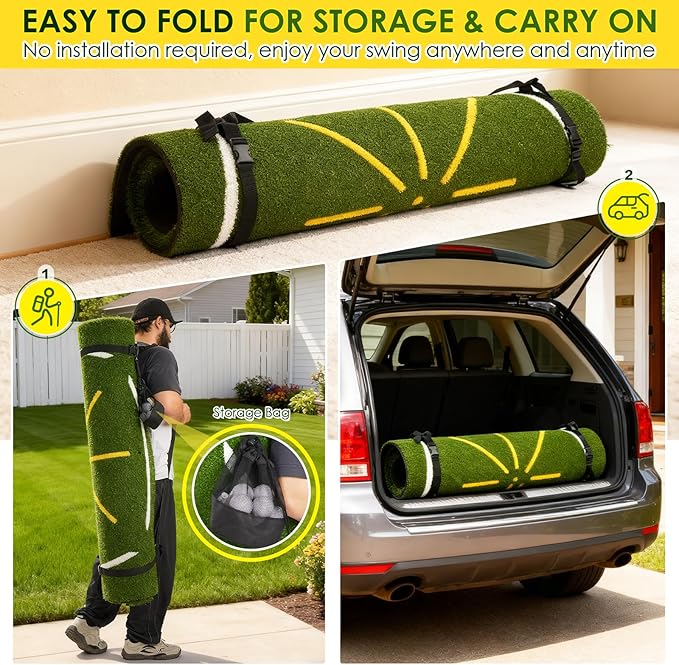 Golf Mat with Dual Turf, 5x4ft Thickened Golf Hitting Mat with Standing Guide-Line & Swing Path Line, Practice Mats for Indoor or Outdoor Use, Gifts for Men Dad & Golfers